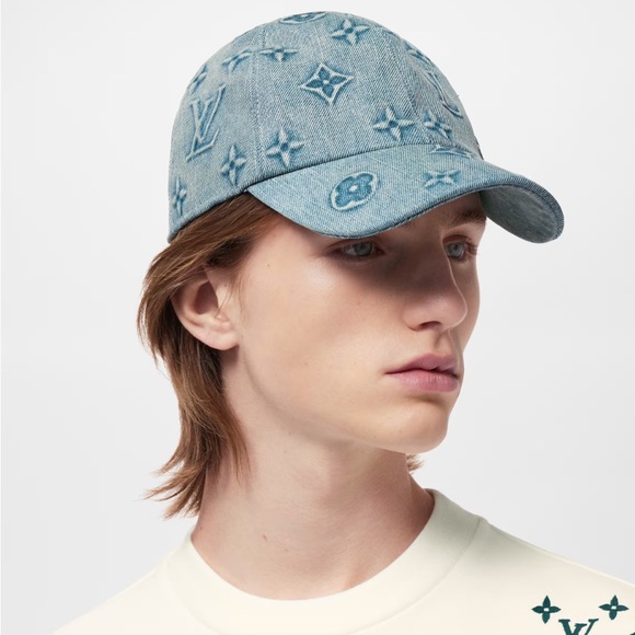 Monogram Accessories - Louis Vuitton LV Monogram Baseball Cap Hat Embossed Denim w Leather Strap